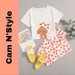 New Cute Puppy Tee & Heart Pants Pajama Set